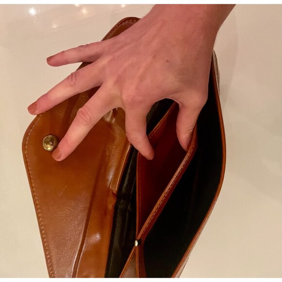 1970s Purse, Orange Brown Clutch, Vegan Leather Purse - Picture 3 of 8